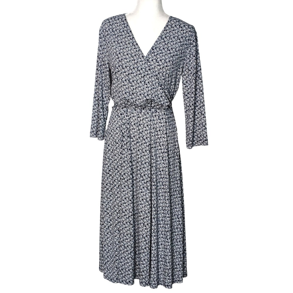 White Stag Faux Wrap Dress Women Large Blue‎ Paisley Long Sleeve Midi